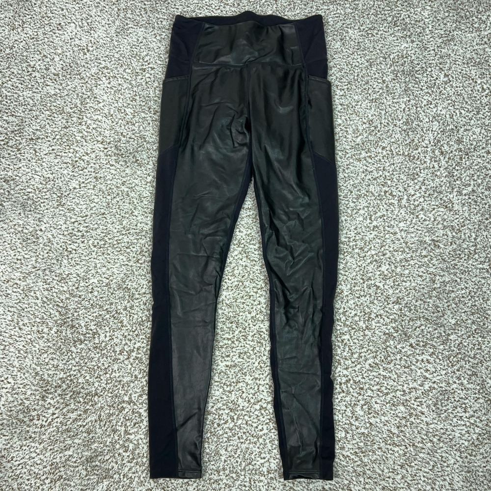 Athleta Pants Womens Medium Tall Black‎ Leggings Gleam Chaturanga Faux Leather
